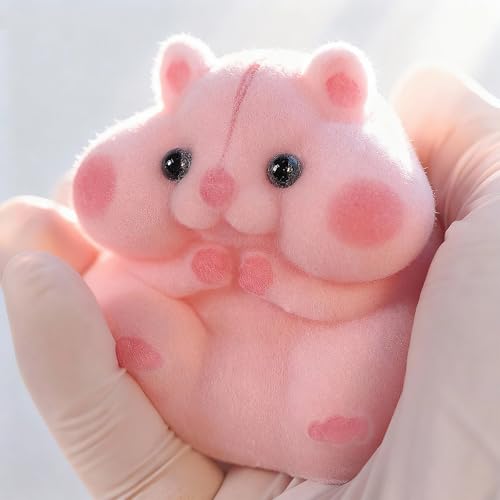 Handmade Taba Squishy Hamster Toy close-up highlighting realistic details and sensory-friendly flocked fur.