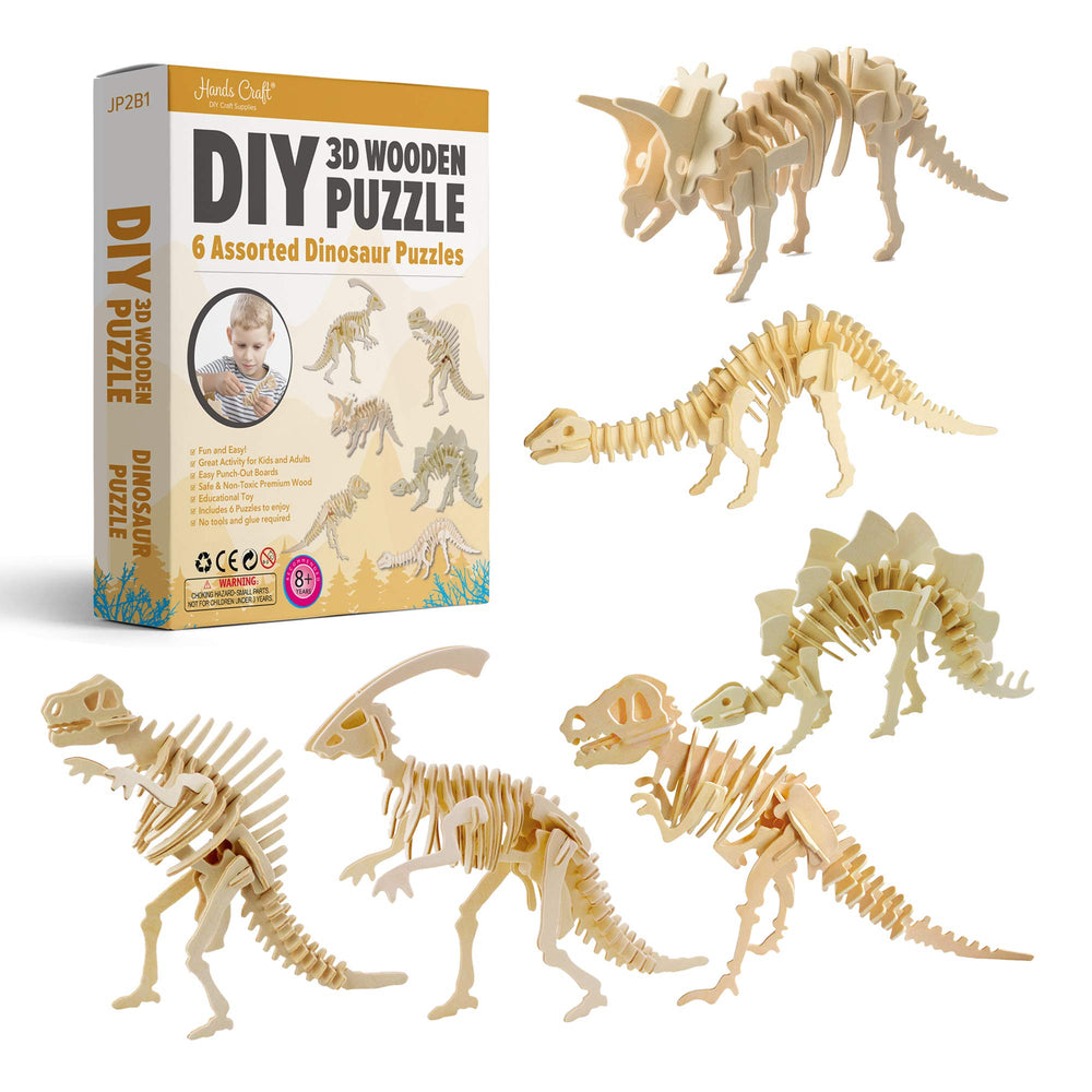 Hands Craft 3D dinosaur puzzle T-Rex model ready for display and cognitive challenge.