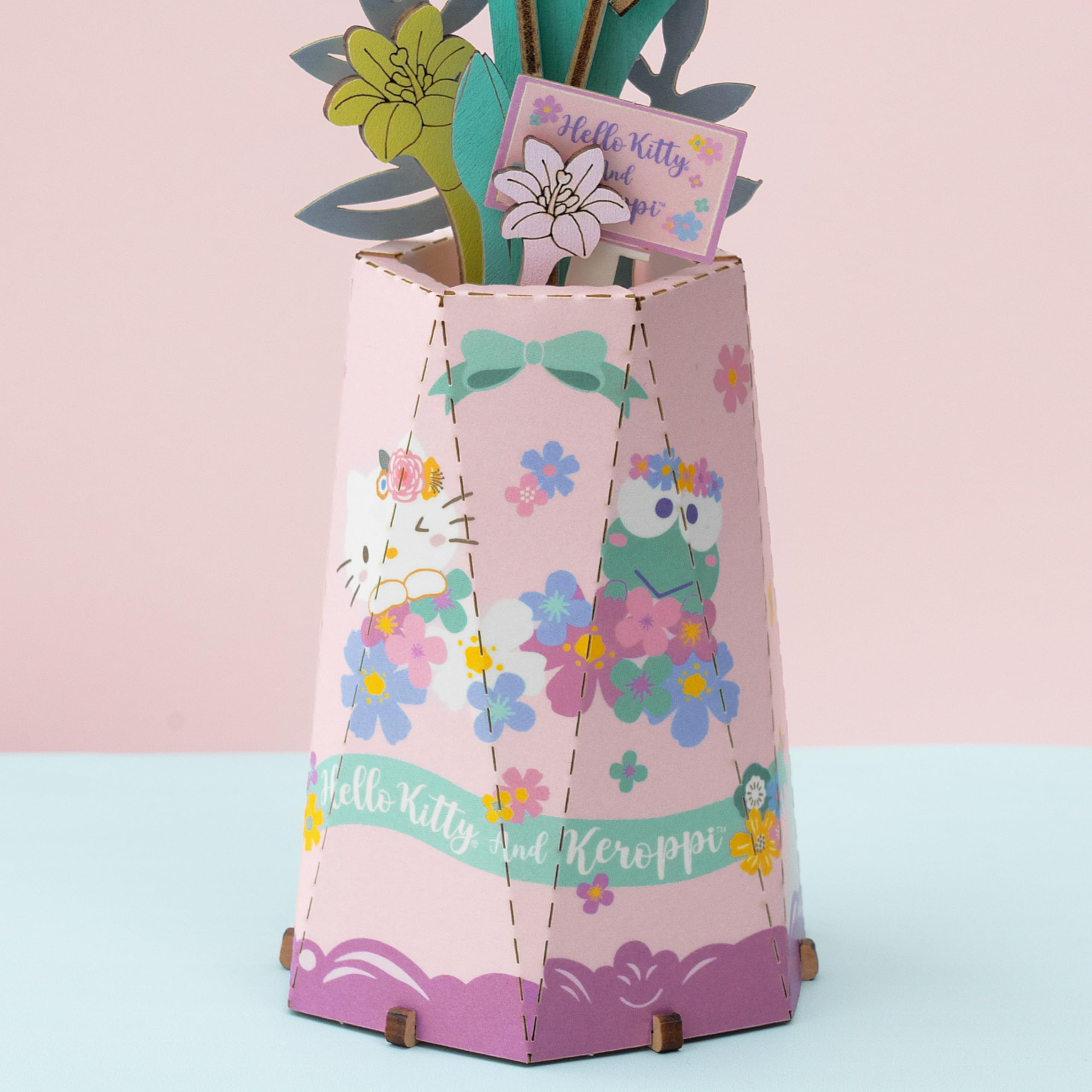 Hands Craft Hello Kitty Keroppi Lily finished decor ready to brighten any shelf.