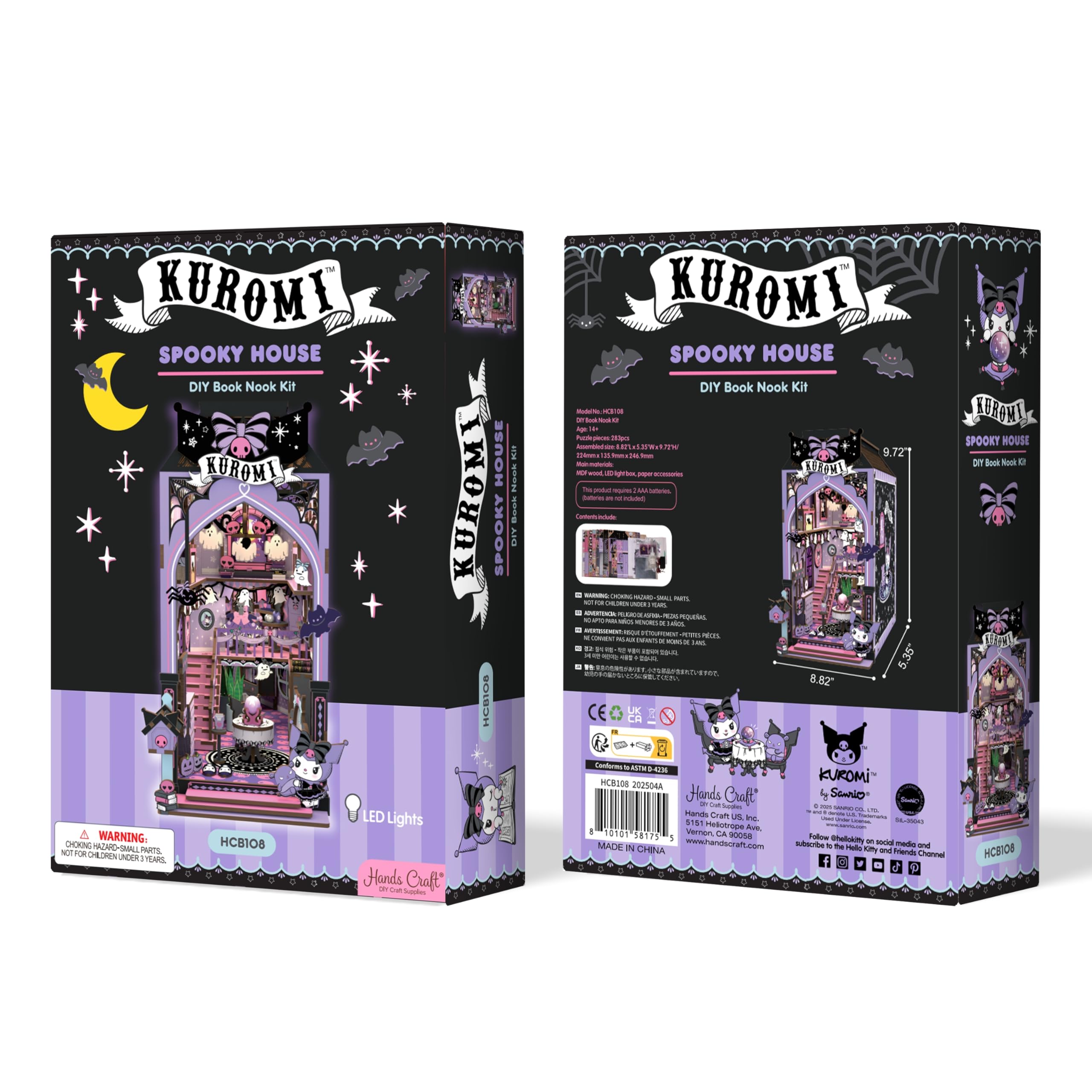 Hands Craft Kuromi DIY book nook kit dimensions displayed beside a ruler
