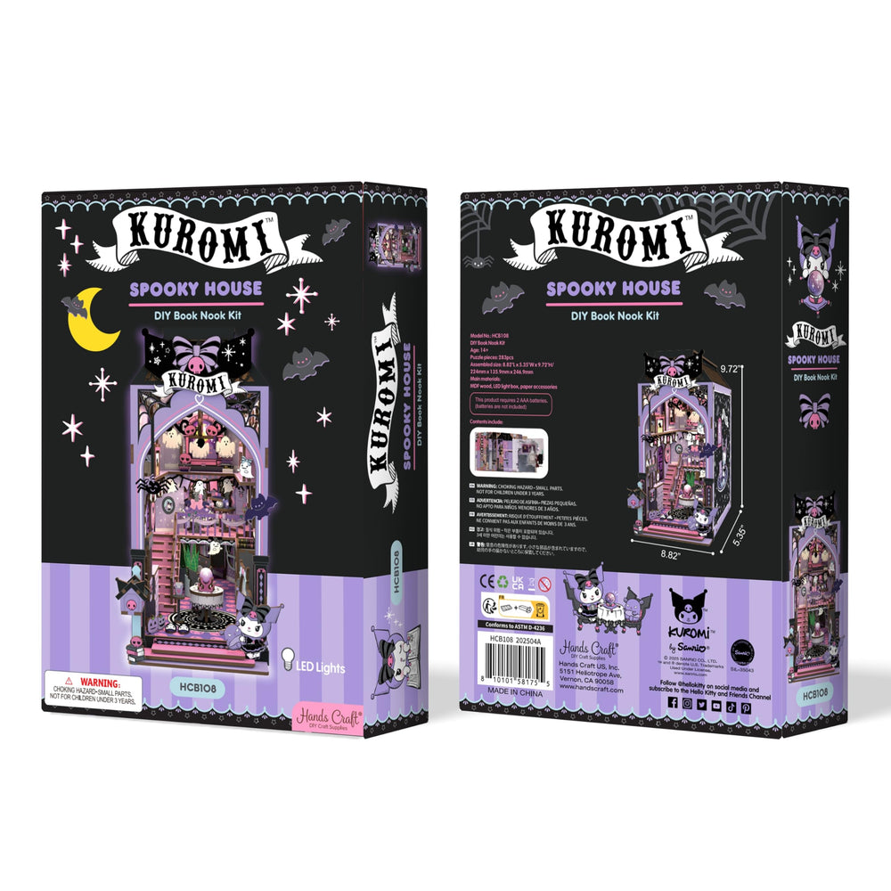 Hands Craft Kuromi DIY book nook kit dimensions displayed beside a ruler