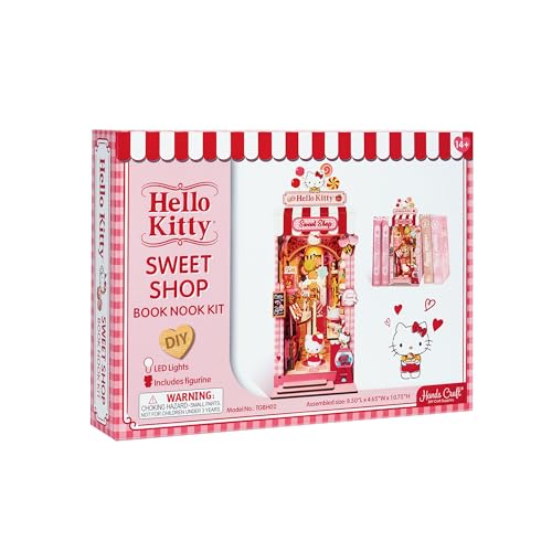 Hands Craft miniature candy jars and Hello Kitty detail for kawaii shelf decor.