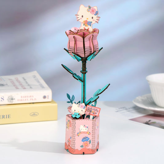 Hands Craft Pink Rose 3D wooden pieces, precisely cut for smooth assembly.