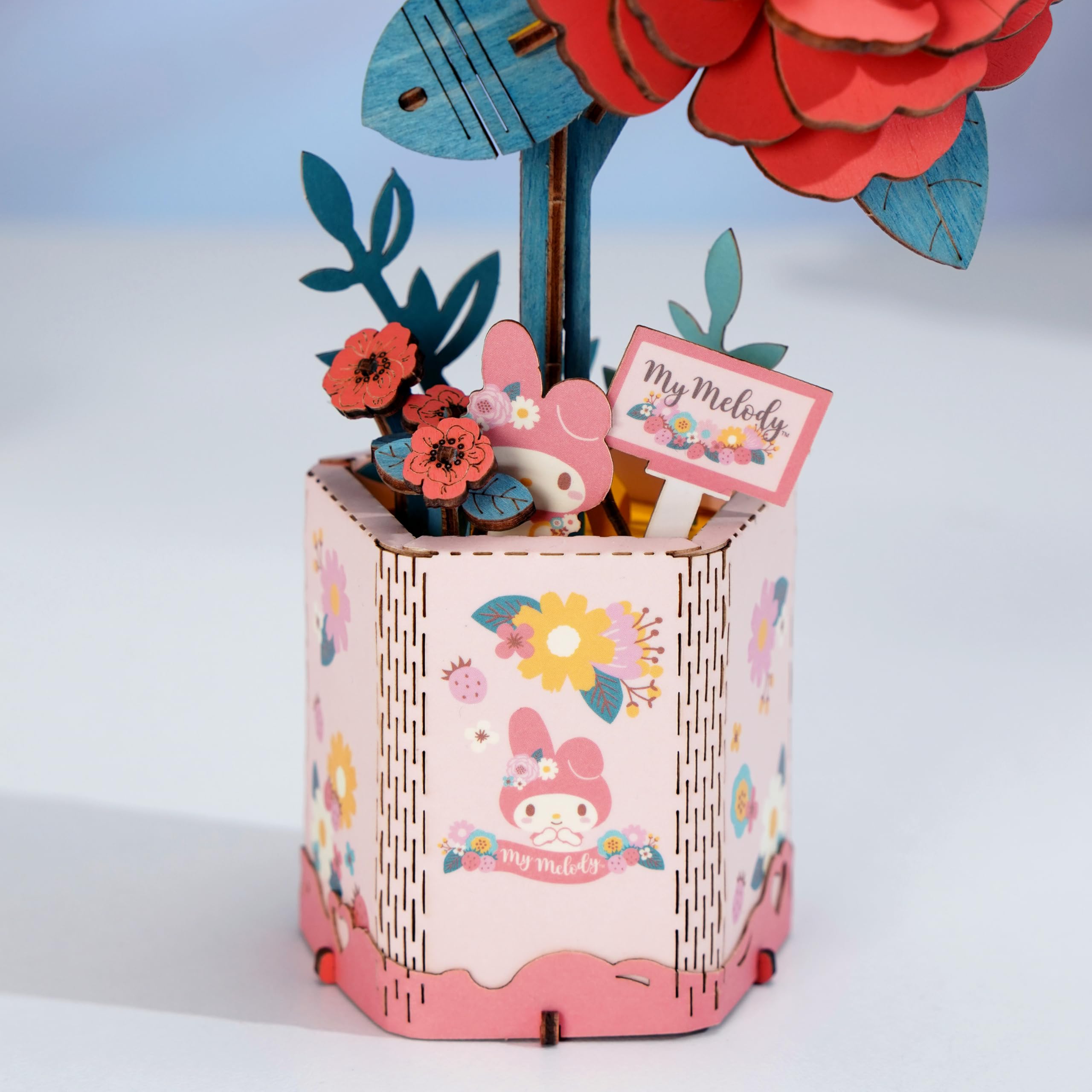 Hands Craft Hello Kitty My Melody red camellia finished model ready for display at home