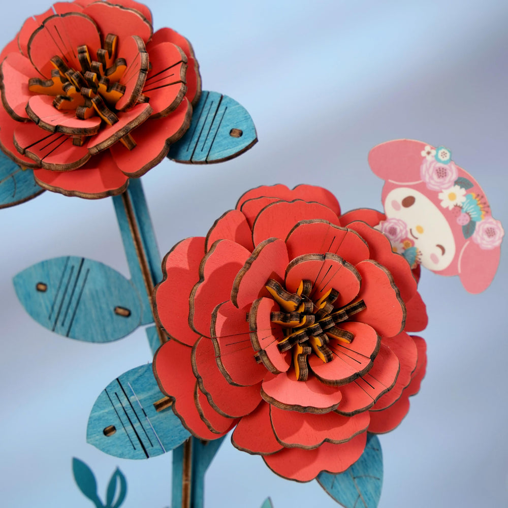 Hands Craft Hello Kitty My Melody red camellia 3D puzzle instructions provide a clear guide for confident construction