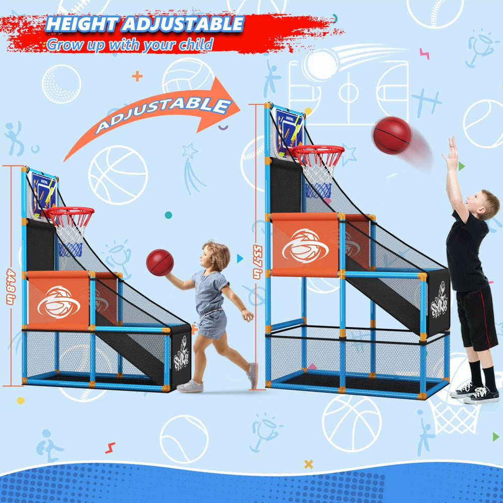 Handwell Arcade basketball set includes four balls for varied indoor-outdoor practice.