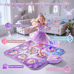 Handwell dance mat buttons closeup showing eight fairy-tale controls.