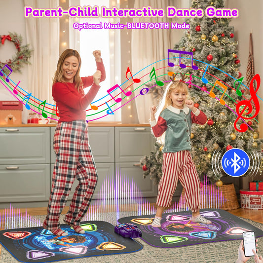 Handwell dance mat displaying vibrant LED lights during play.