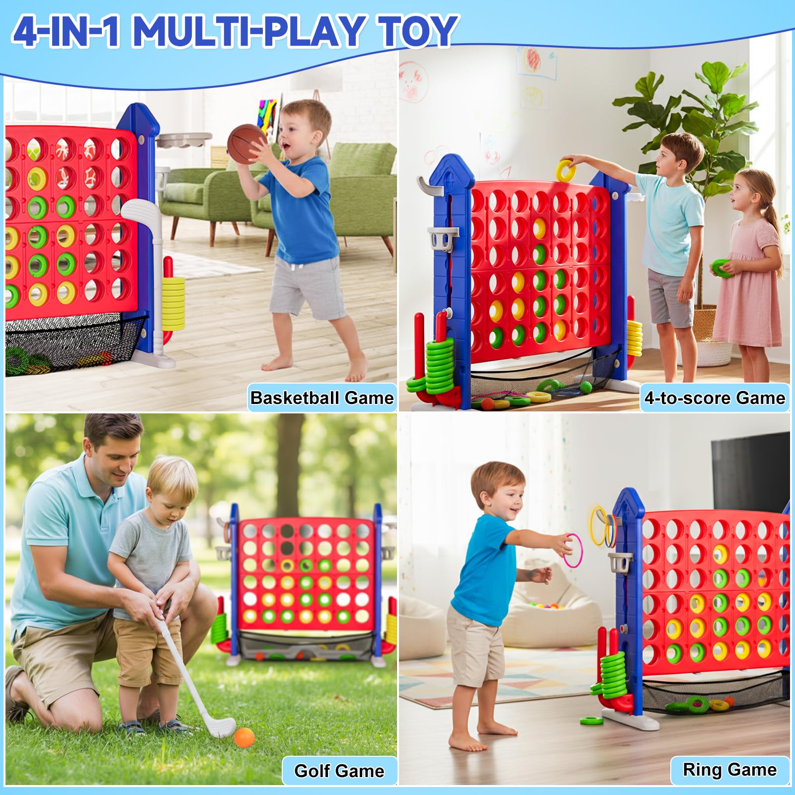 Handwell Giant Four-in-a-Row height adjustment fits players of all ages.
