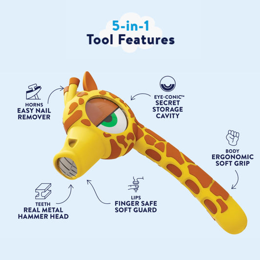 Handy Famm patented safety mouth sleeve keeps small fingers safe during hammering