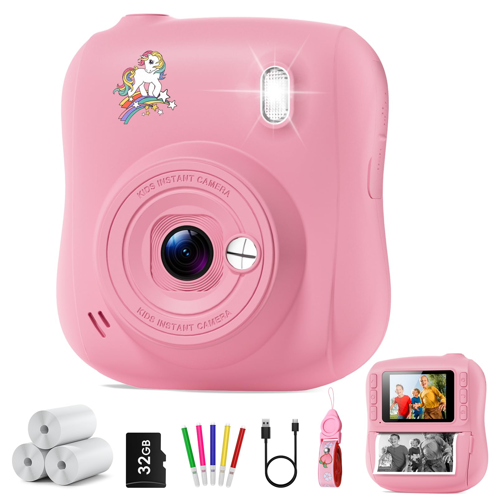 Hangrui instant print camera packaging shown as a kid-friendly gift idea.