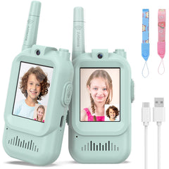 Hangrui kids walkie talkies pink and blue 2-pack front view for outdoor play with friends