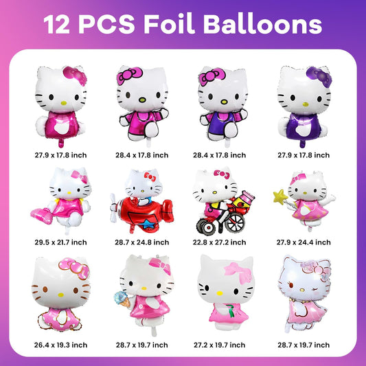 HANJIEJIE Kitty foil balloons create a playful centerpiece for celebrations