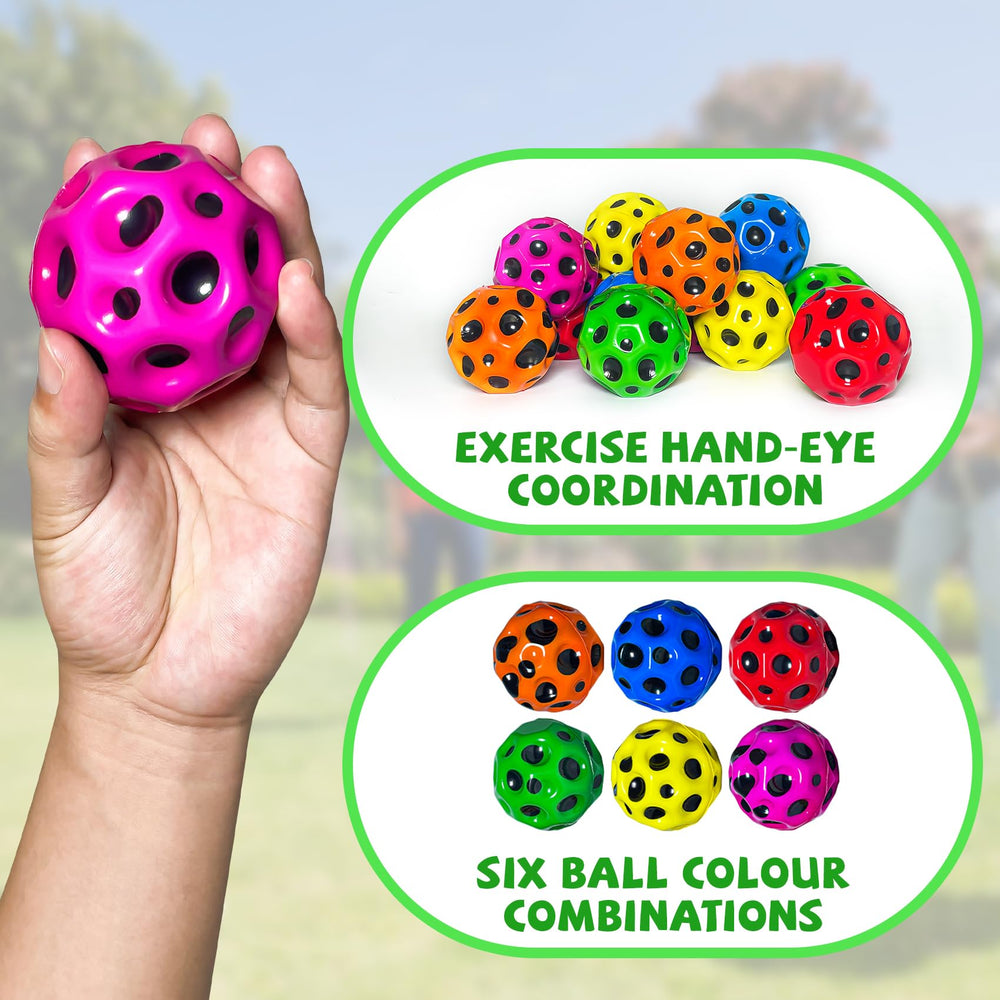 Hanklenns Space Bouncy Ball in action; showcasing the easy-grip design for all ages.