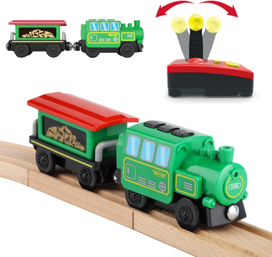 HANQIANN battery-operated locomotive with front lights supports imaginative play.