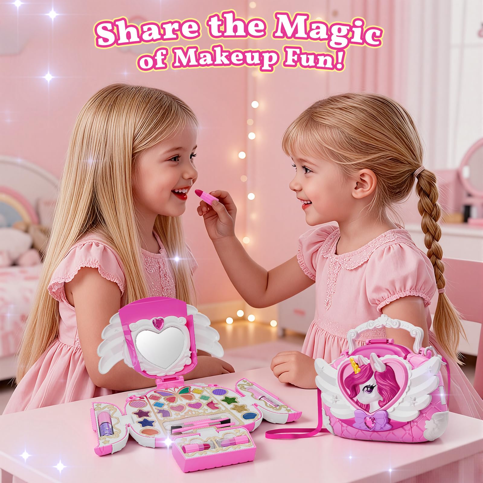 Hanroni unicorn makeup kit with mirror invites imaginative roleplay sessions.