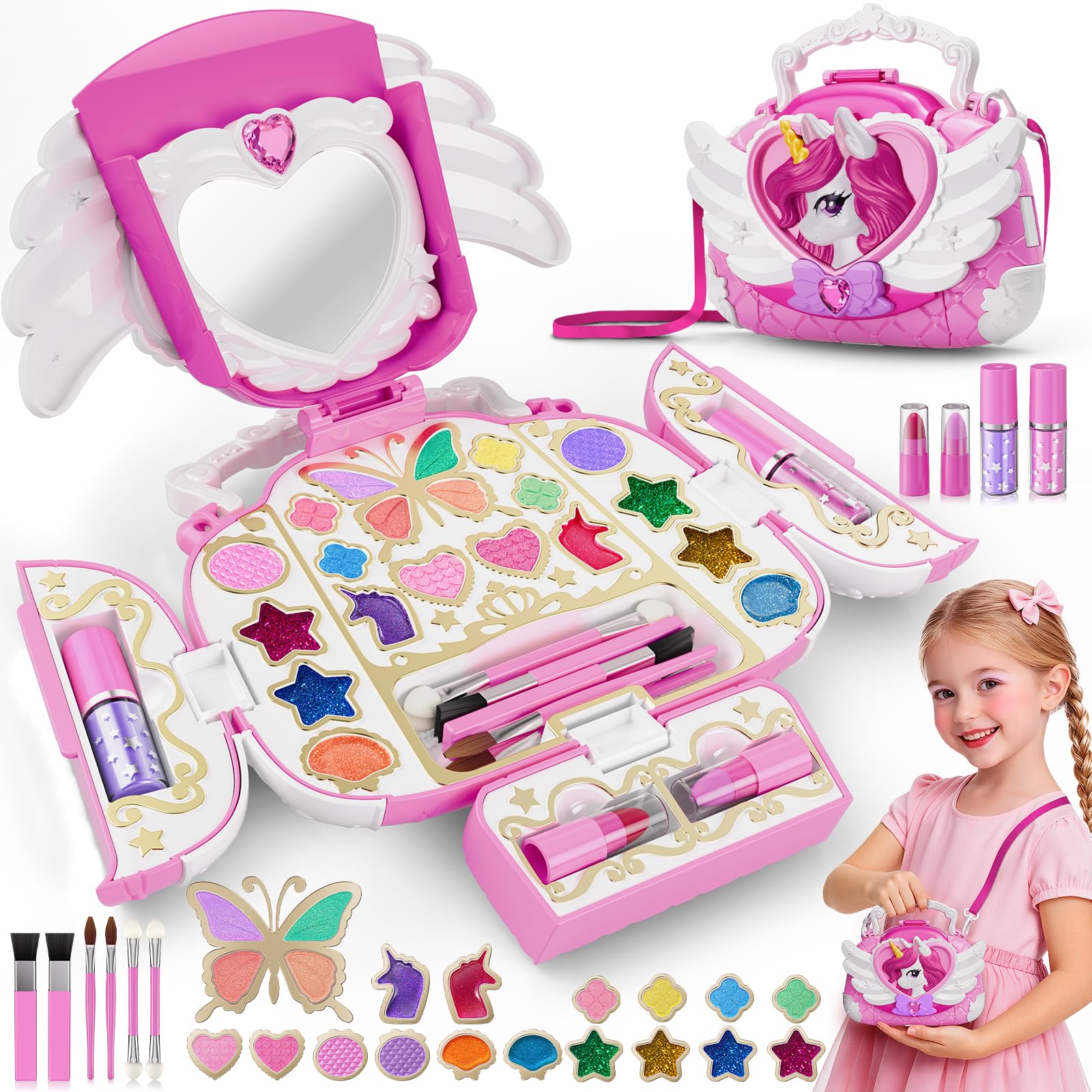 Hanroni unicorn kids makeup purse front view shows magical design for imaginative play.