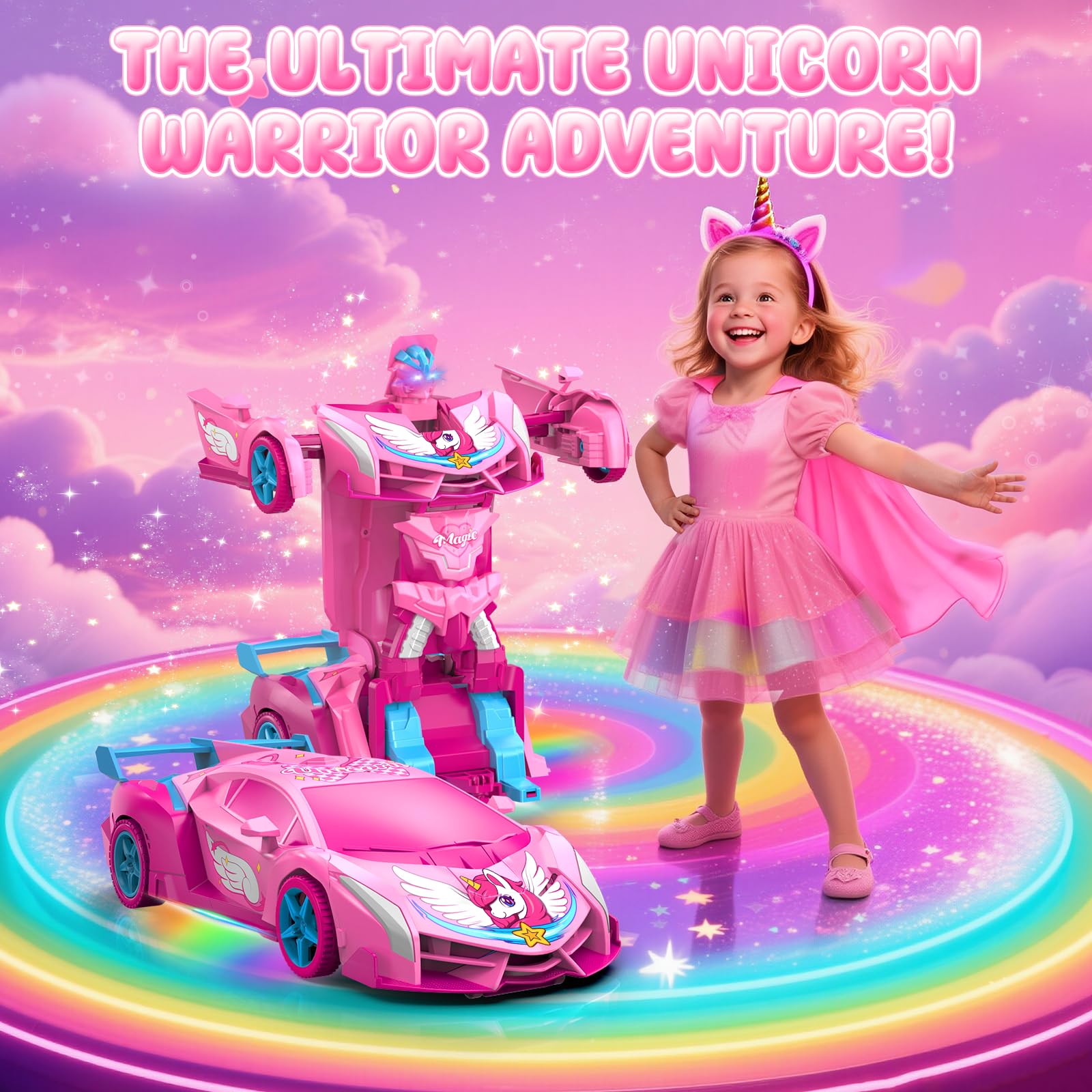 Hanroni Unicorn Transform RC Car arrives in a gift-ready pink box.