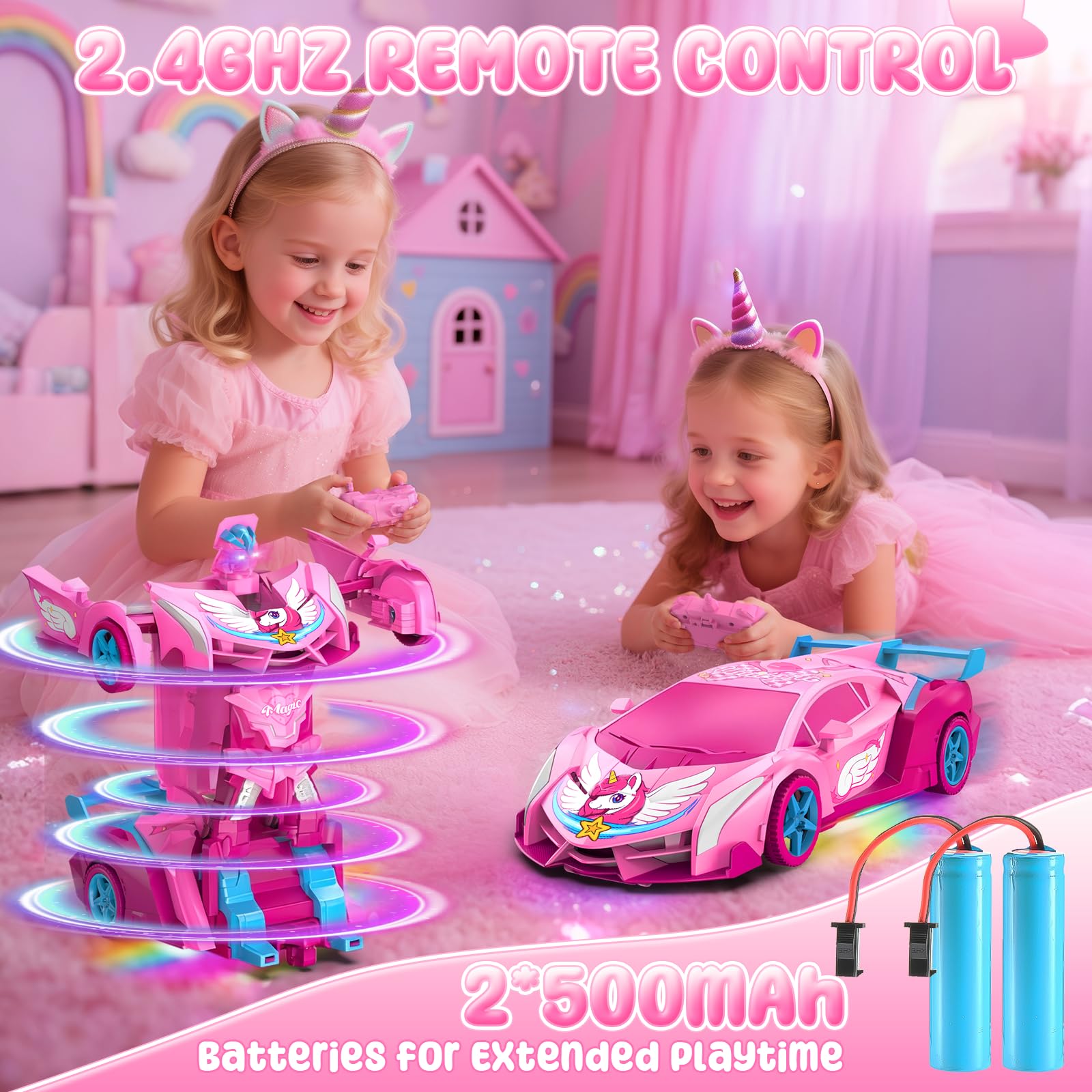 Hanroni Unicorn Transform RC Car uses a stable 2.4GHz remote for interference-free control.