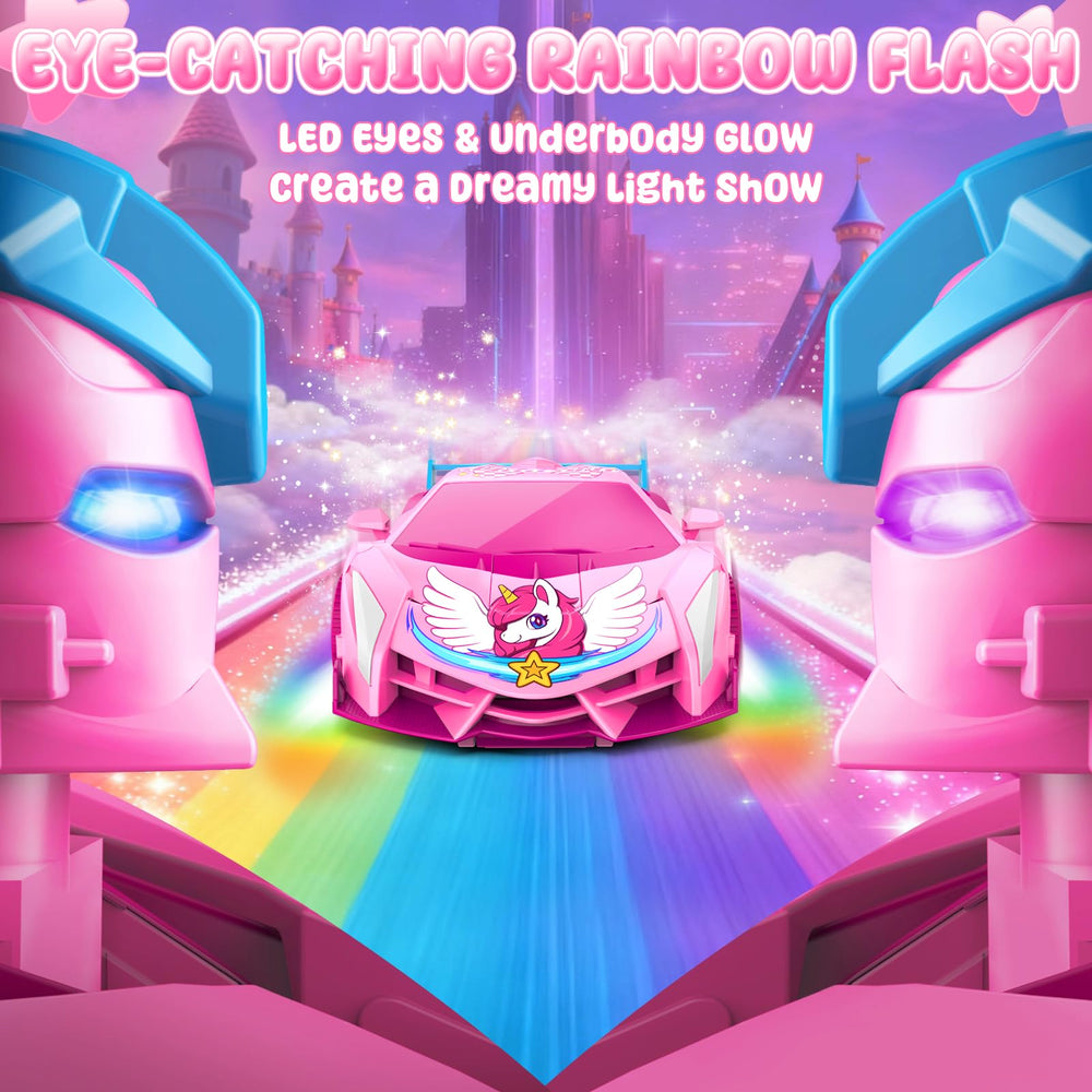 Hanroni Unicorn Transform RC Car underbody lights for dazzling nighttime performances.