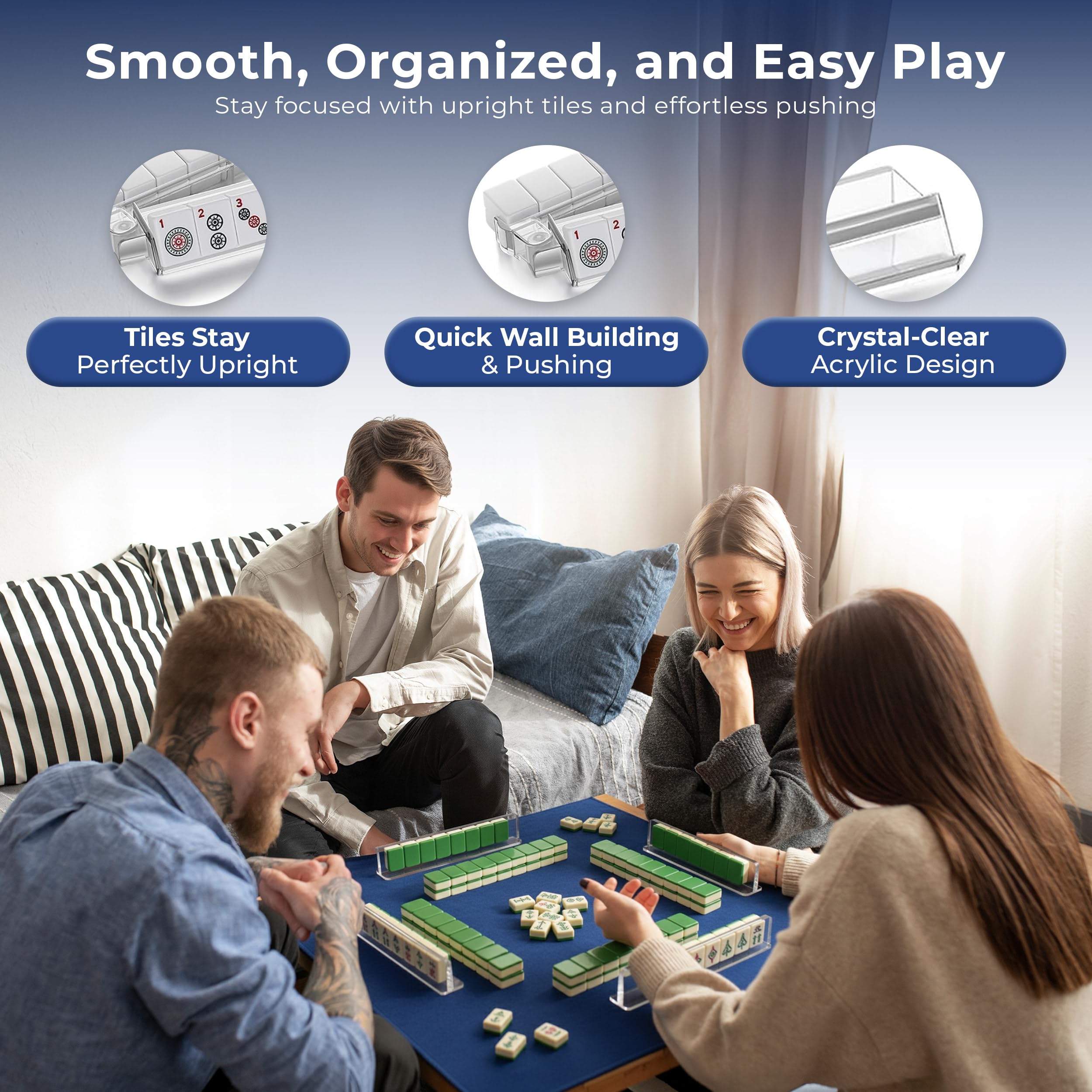 HANUSTARS clear acrylic mahjong tile holder shows all tiles for easy viewing