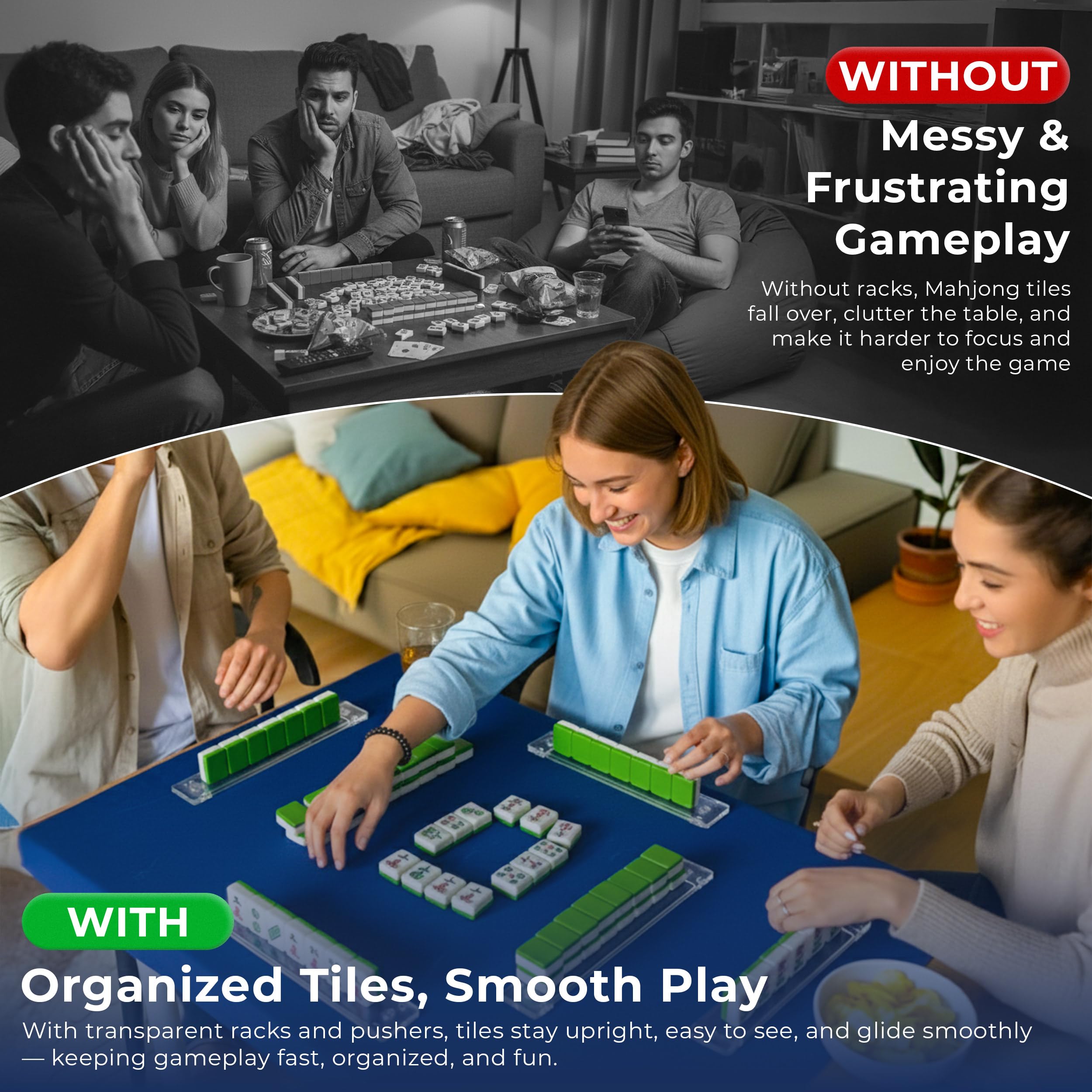 HANUSTARS transparent mahjong tile rack keeps tiles upright for focused play