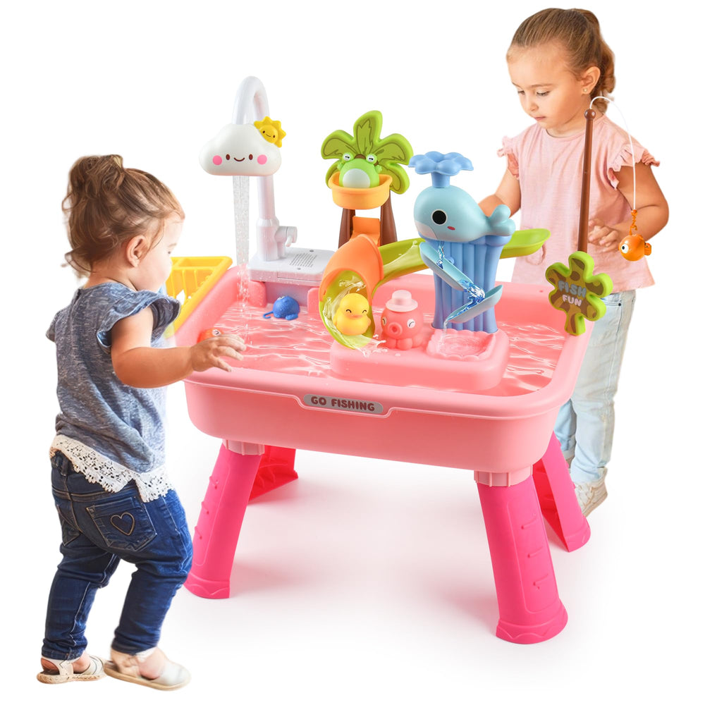 Hanyutom kitchen play setup supports pretend cleaning and cooperation.
