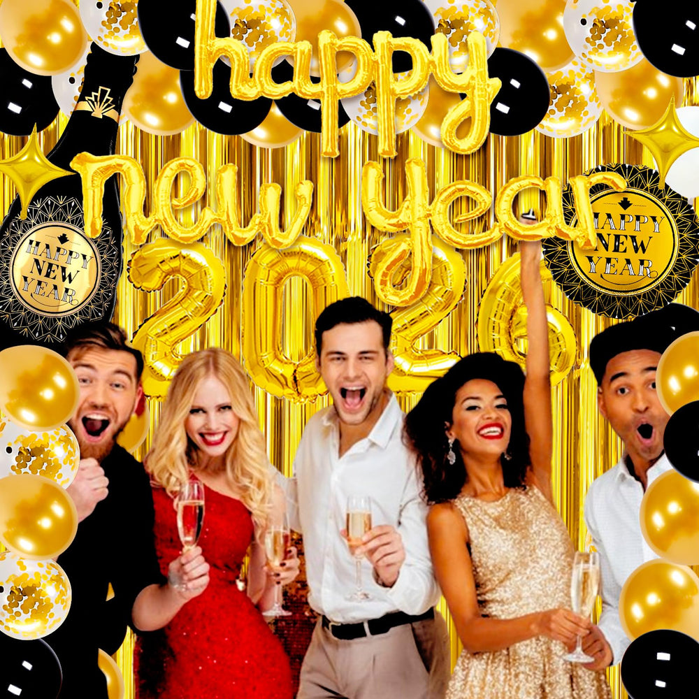 Haochenpai mixed latex balloons in gold black white for NYE theme