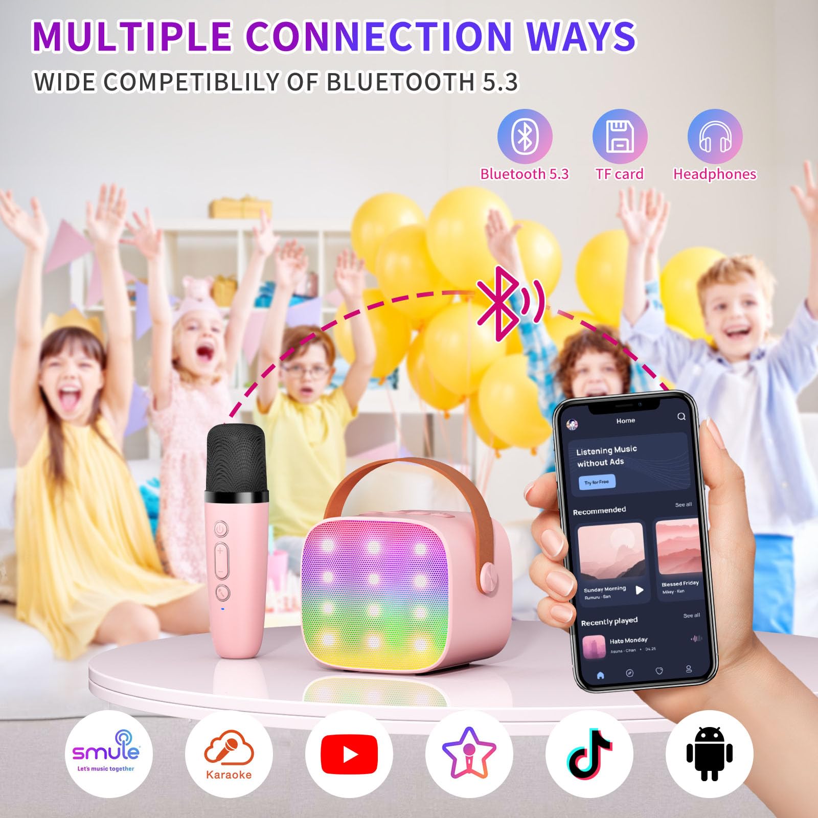 Two wireless Haomuren microphones ready for kid-friendly duets and family singing.