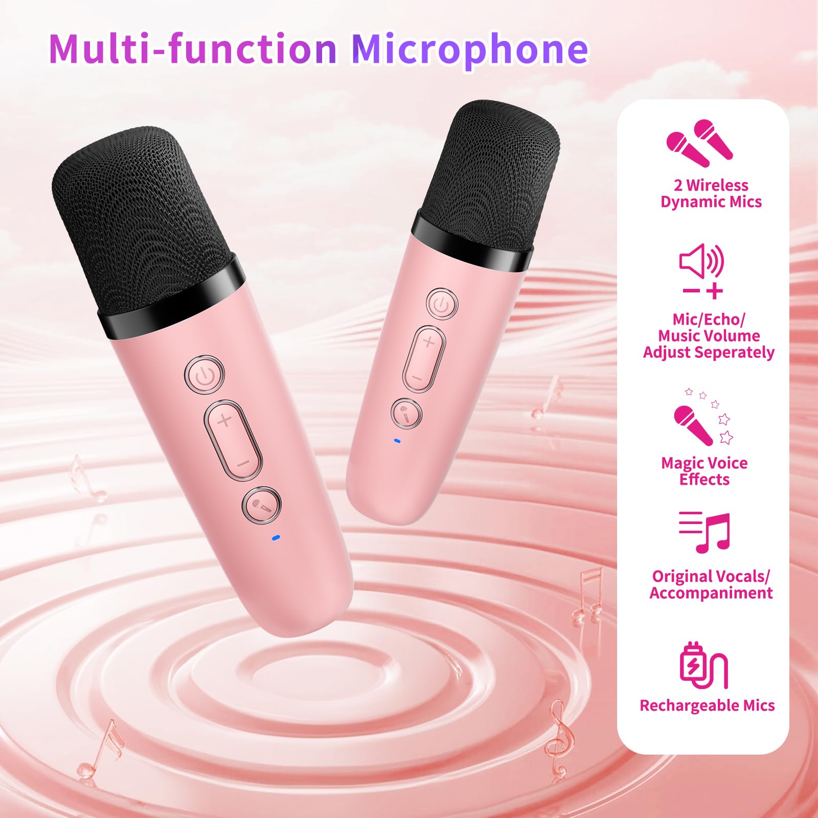 Compact, portable design for indoor and outdoor karaoke sessions.