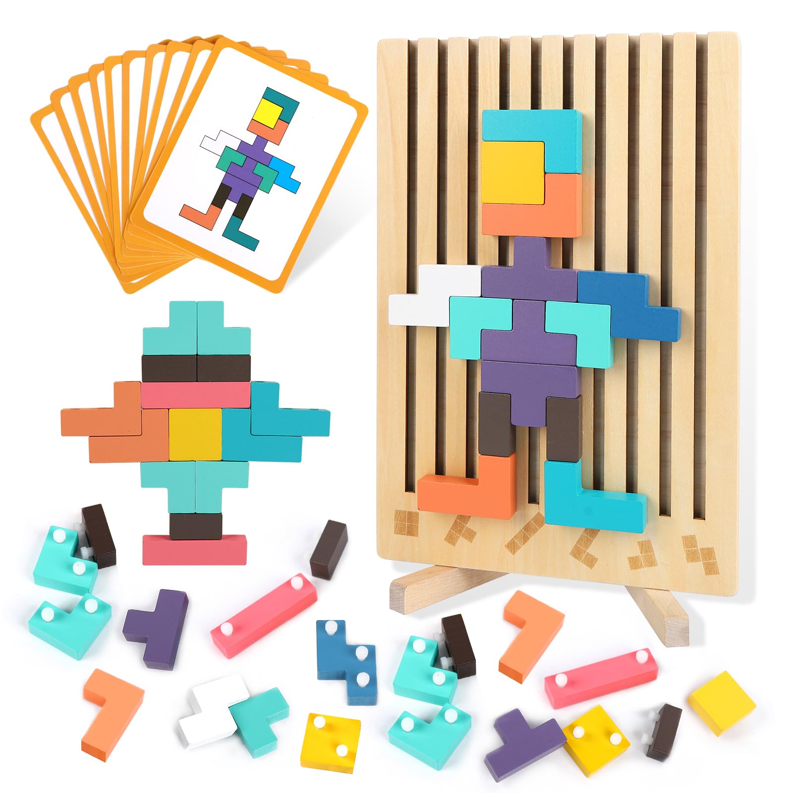 Haoshoon wooden stacking puzzle board with 3D blocks for STEM-inspired play