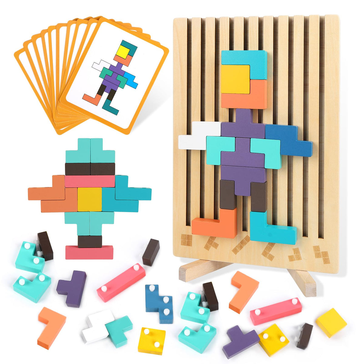 Haoshoon wooden stacking puzzle board with 3D blocks for STEM-inspired play