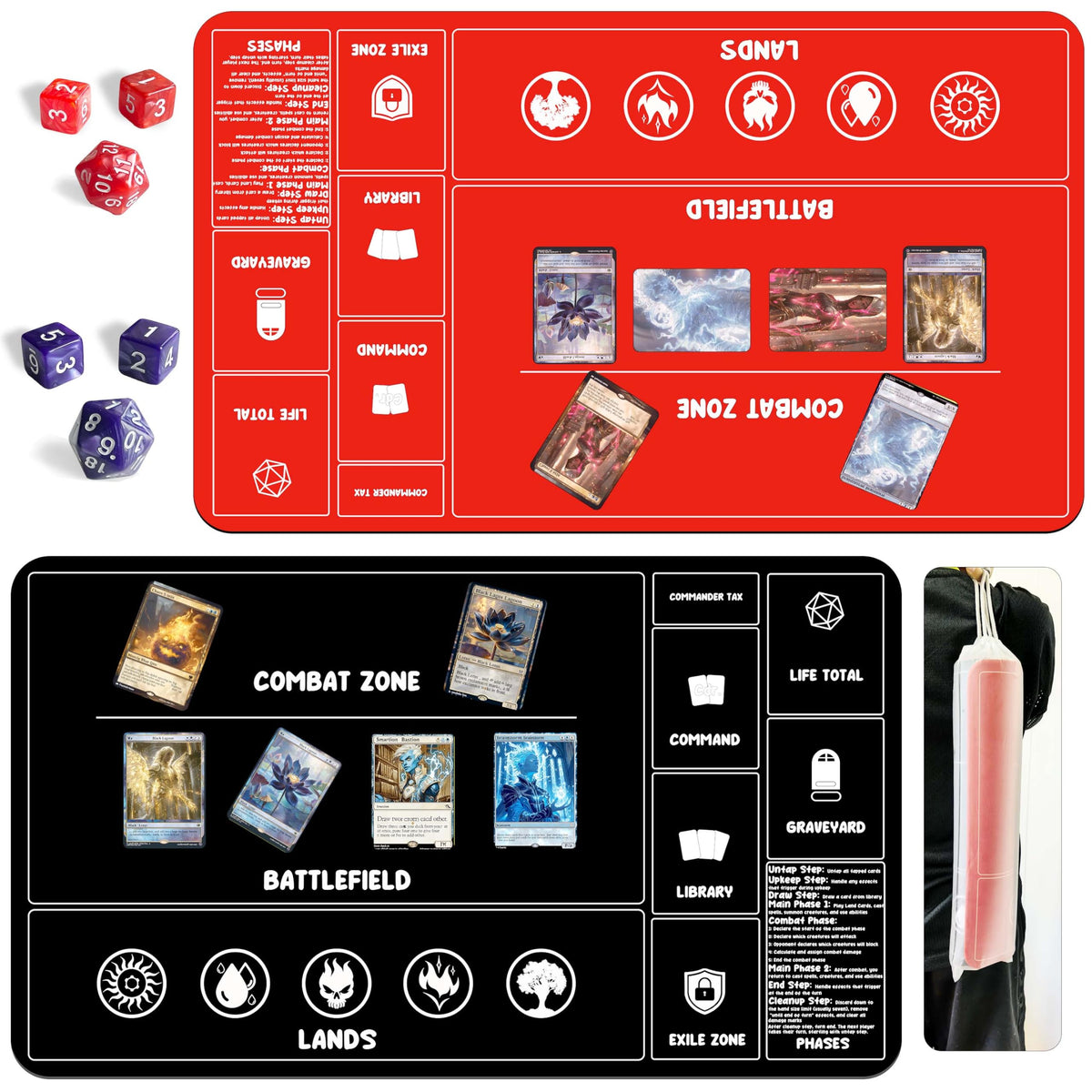 HaoSiTeck card game playmat two-pack with dice for portable gaming.