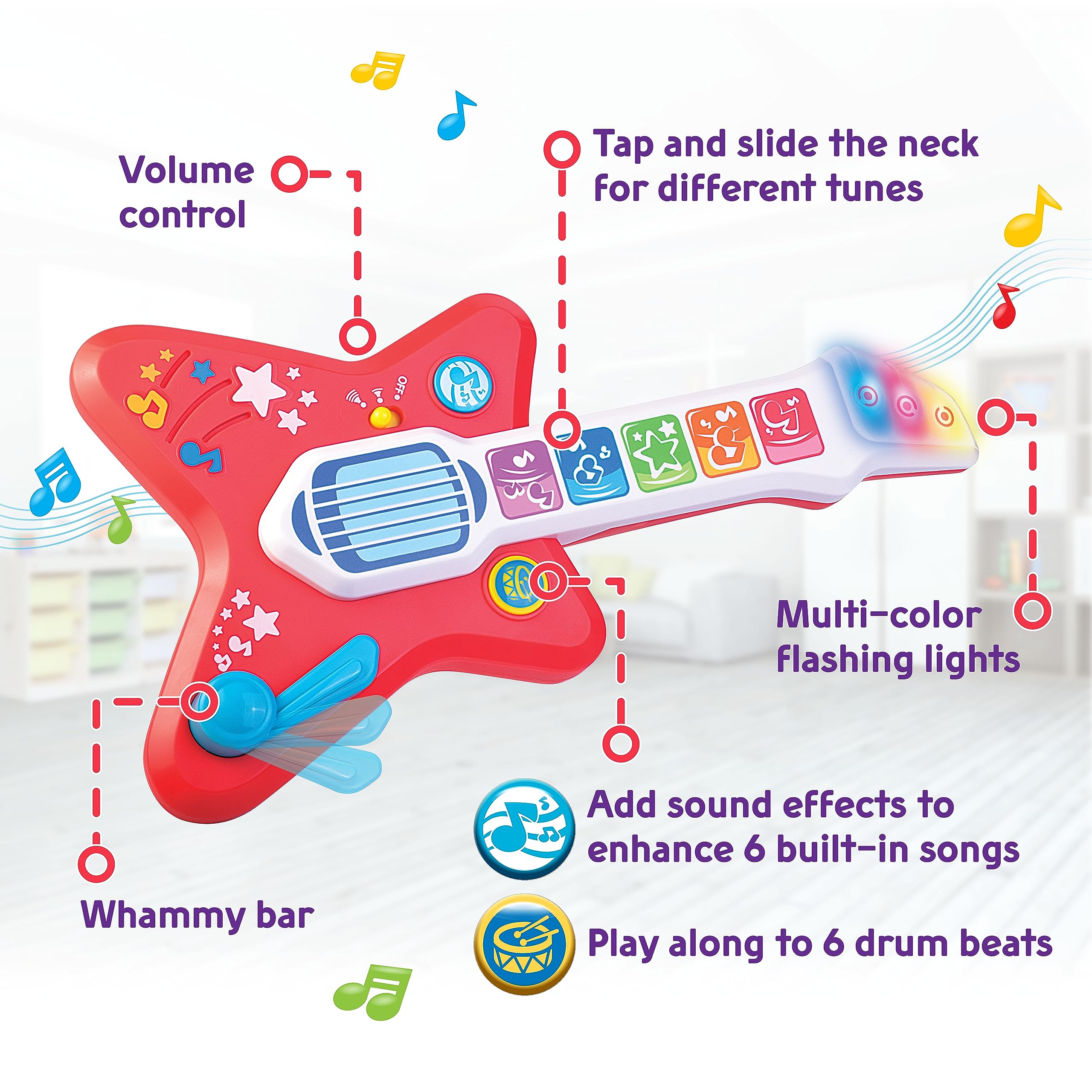 HAP-P-KID Magic Touch Guitar lights up as kids press keys for musical interaction.