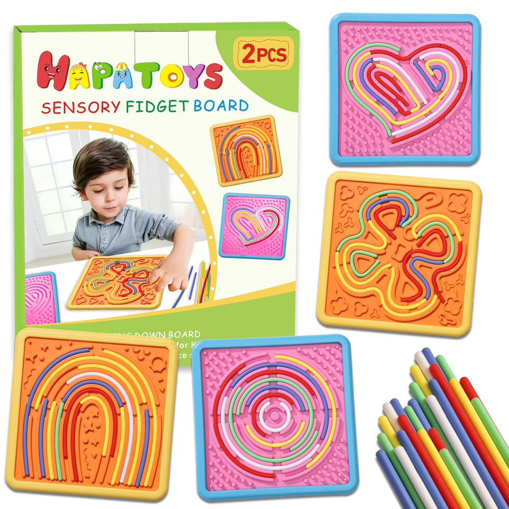 HAPATOYS sensory board front view showing calm travel play and quiet moments
