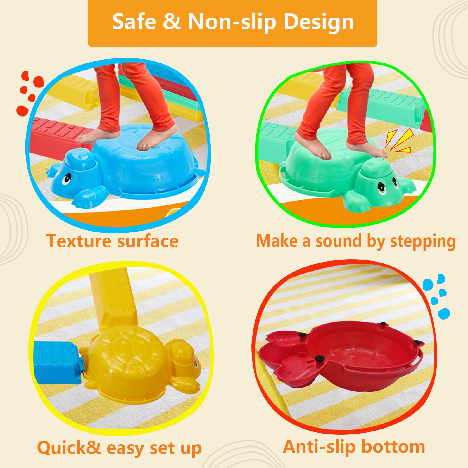 HAPATOYS non-slip rubber bases keep kids steady during play