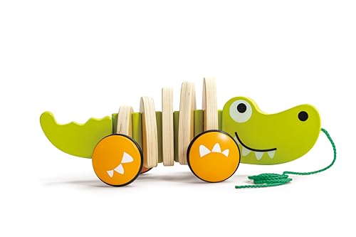 Hape croc pull-along wooden toy supports early walking and balance.