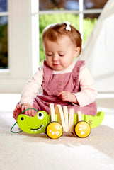 Hape pull-and-push croc toy supports pretend play and mobility.