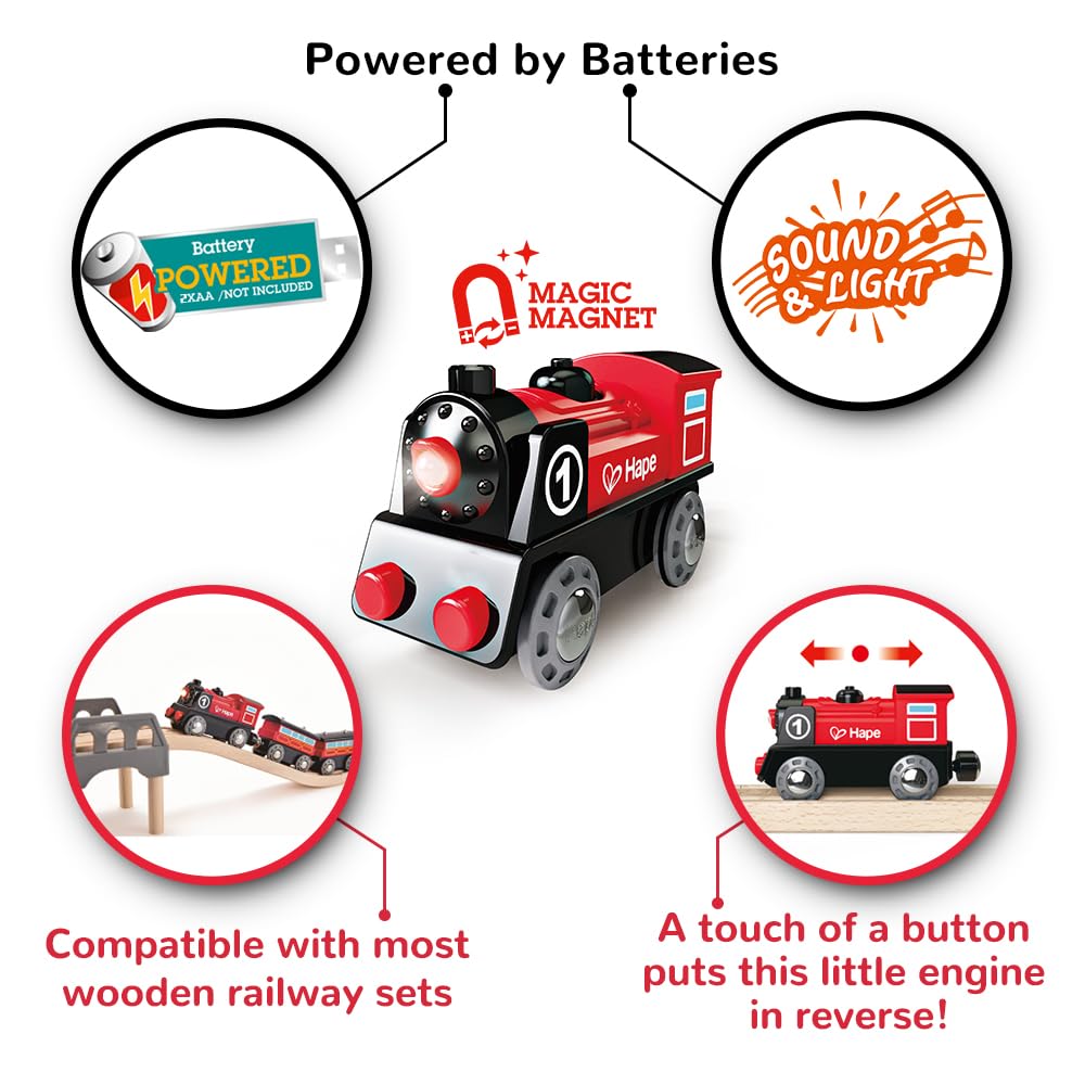Hape Railway Battery Powered Train side view; compatible with wooden track sets