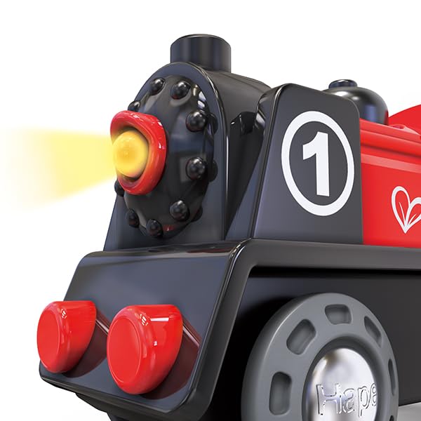 Hape Railway Battery Powered Train packaging image; ideal gift for toddlers