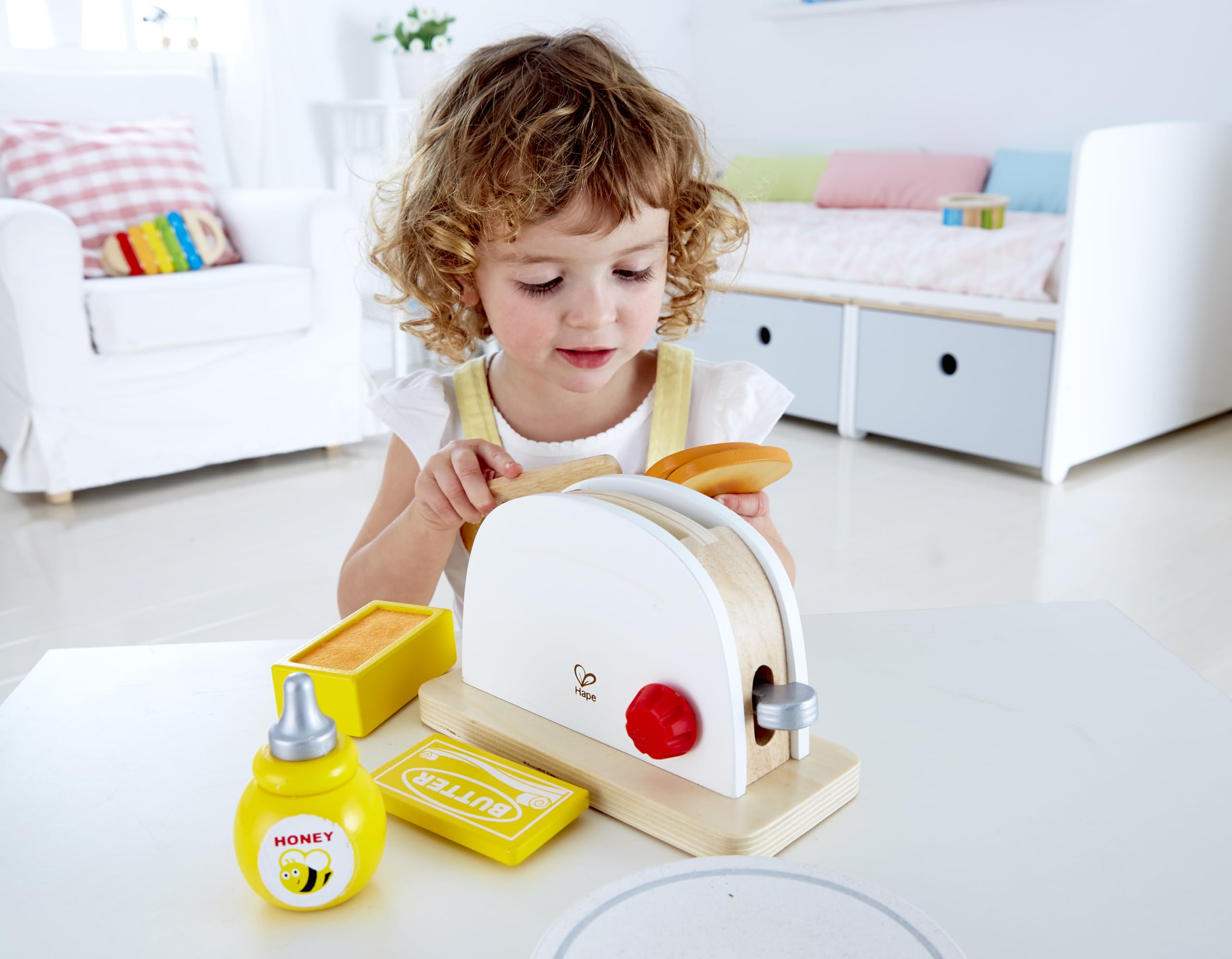 Hape toaster set honey jar for realistic pretend breakfast moments