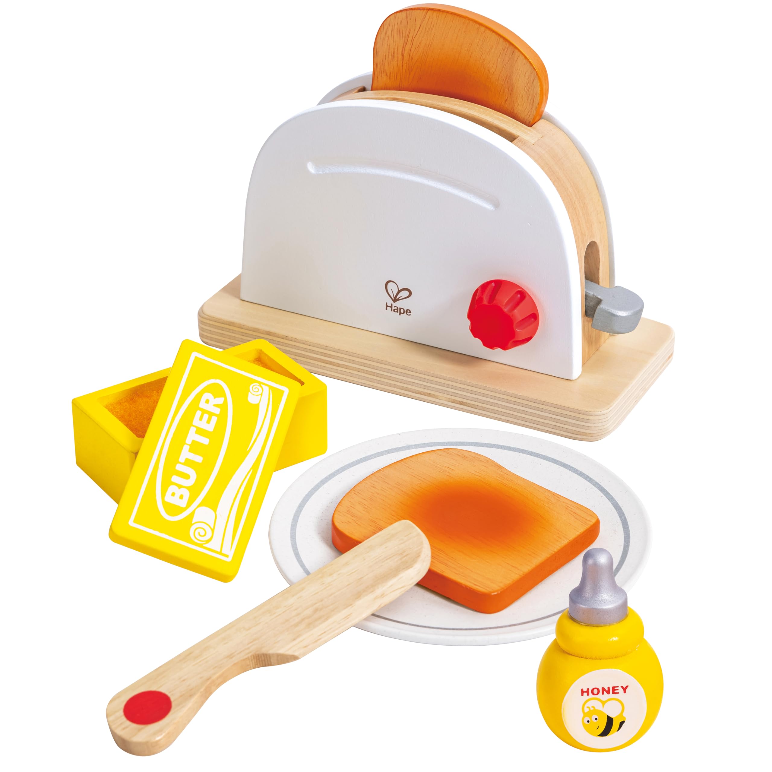 Hape Pop-Up Toaster set with bread slices for imaginative breakfast play