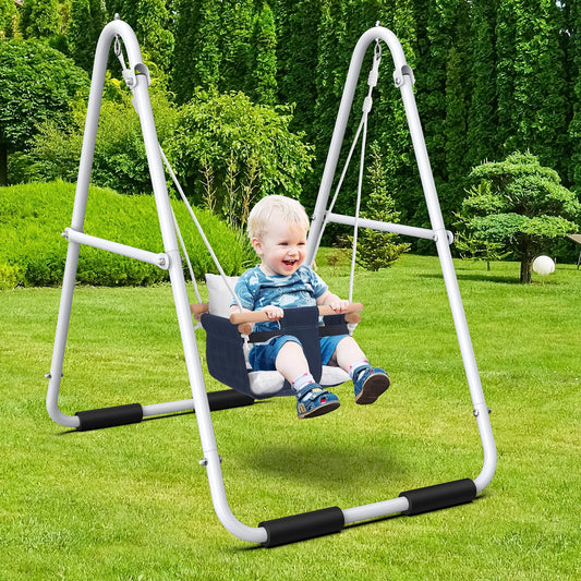 Hapfan toddler swing with stand frame for stable indoor play.
