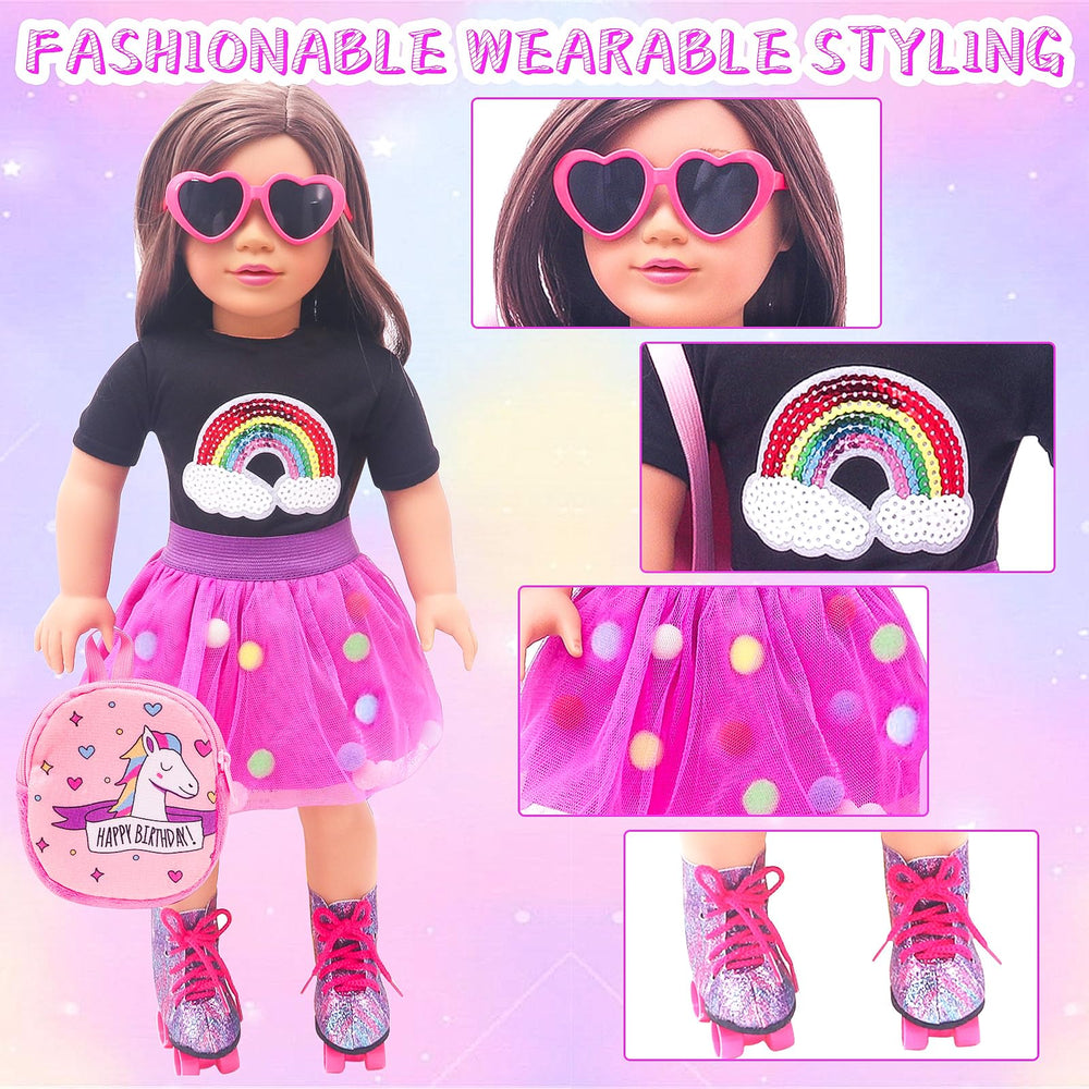 HAPGFS glitter roller skates for 18-inch dolls, sparkly fashion accessory