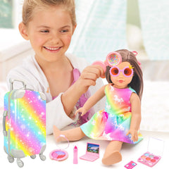 HAPGFS unicorn travel pillow adds comfort during doll adventures.