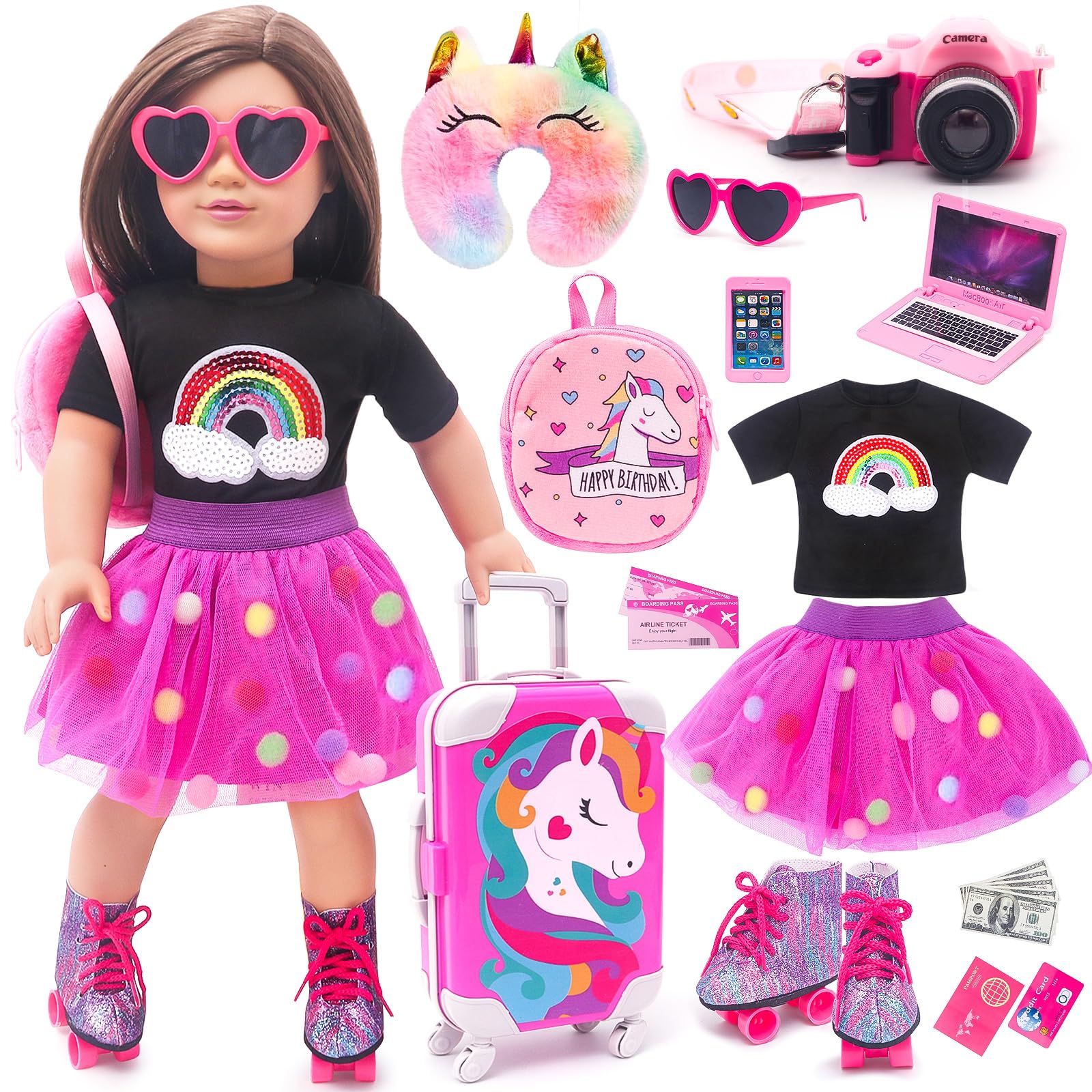 HAPGFS unicorn suitcase for 18-inch dolls, ideal for imaginative travel play