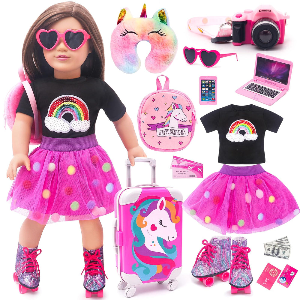 HAPGFS unicorn suitcase for 18-inch dolls, ideal for imaginative travel play