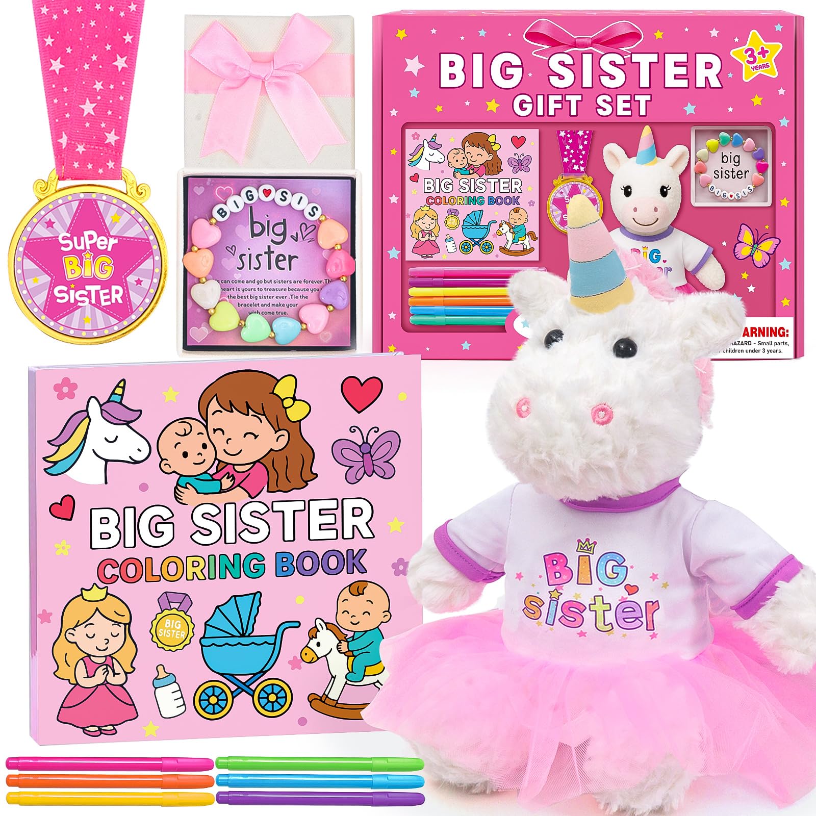 HAPGFS Big Sister Gift Set with unicorn plush for celebrating a new big sister moment