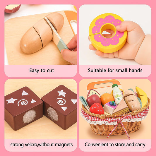 HAPGFS wooden bakery treats for pretend kitchen role-play and fine motor skill practice