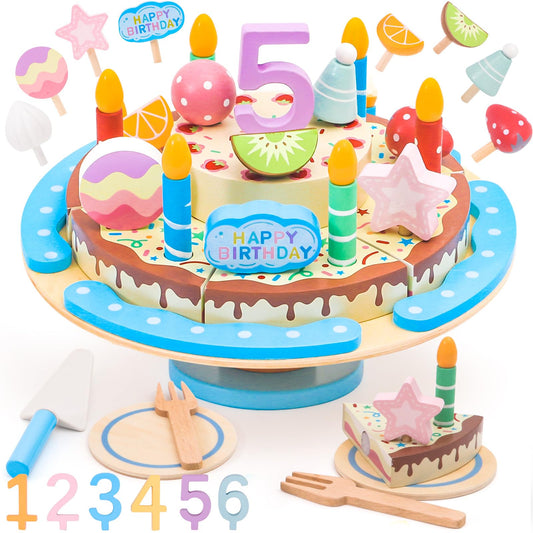 HAPGFS wooden birthday cake base with smooth edges for safe pretend play